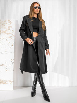 Bolf Damen 2in1 Jacke Langer Mantel Trenchcoat mit Gürtel Schwarz  AG3011