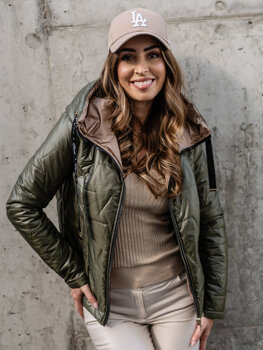 Bolf Damen Gepolsterte Übergangsjacke mit Kapuze Khaki  B8219A