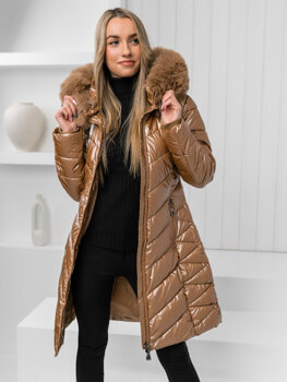 Bolf Damen Gepolsterte Winterjacke mit Kapuze Camel  16M9100