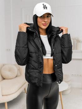 Bolf Damen Gepolsterte Winterjacke mit Kapuze Schwarz  16M9188