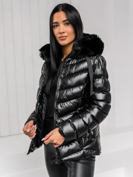 Bolf Damen Gepolsterte Winterjacke mit Kapuze Schwarz 5M3138A1