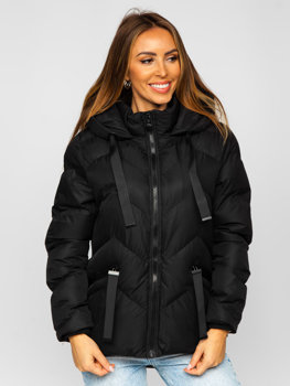 Bolf Damen Gepolsterte Winterjacke mit Kapuze Schwarz  5M739