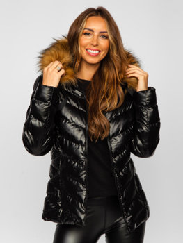 Bolf Damen Gepolsterte Winterjacke mit Kapuze Schwarz-Braun 5M773