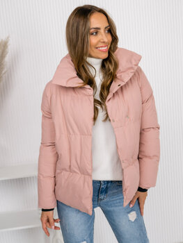 Bolf Damen Gepolsterte Winterjacke ohne Kapuze Rosa  23062