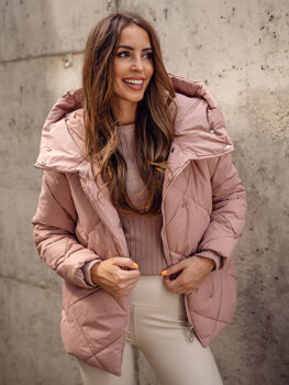 Bolf Damen Gepoolsterte Winterjacke mit Kapuze Rosa 5M3175A