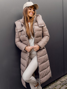 Bolf Damen Lange Gepolsterte Winterjacke mit Kapuze Braun  M689