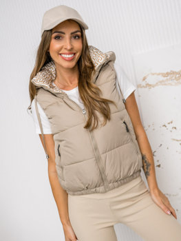 Bolf Damen Warme Steppweste mit Kapuze Beige  16M9091