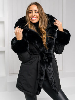 Bolf Damen Winterjacke Parka mit Kapuze Schwarz  11Z8085