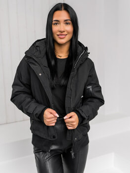 Bolf Damen Winterjacke mit Kapuze Schwarz  16M9215