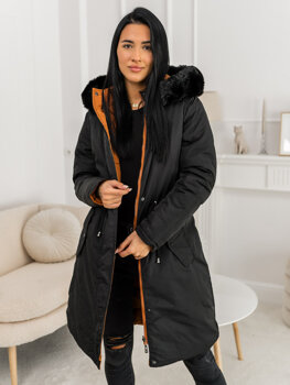 Bolf Damen Zweiseitige Winterjacke Parka mit Kapuze Schwarz  16M9159