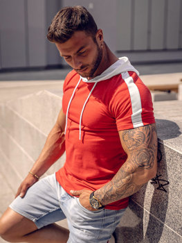 Bolf Herren Baumwoll T-Shirt mit Kapuze Rot  8T299A