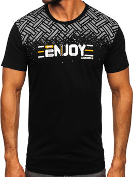 Bolf Herren Baumwoll T-Shirt mit Motiv Schwarz  14720