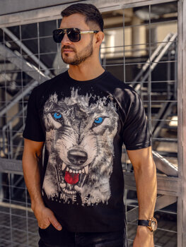 Bolf Herren Baumwoll T-Shirt mit Motiv Schwarz  14801A