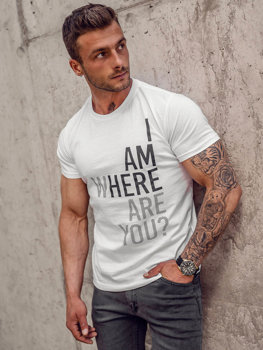 Bolf Herren Baumwoll T-Shirt mit Motiv Weiß  0404TA