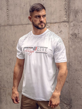 Bolf Herren Baumwoll T-Shirt mit Motiv Weiß 14710A