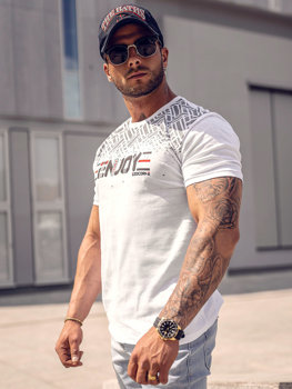 Bolf Herren Baumwoll T-Shirt mit Motiv Weiß  14720A