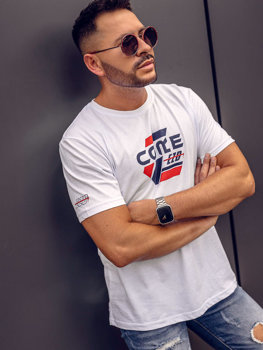 Bolf Herren Baumwoll T-Shirt mit Motiv Weiß 14782A