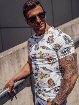 Bolf Herren Baumwoll T-Shirt mit Motiv Weiß  14963A