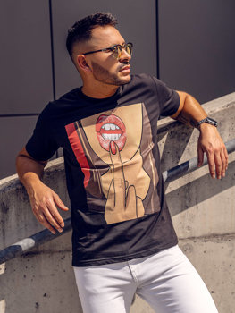 Bolf Herren Baumwoll T-Shirt mit Print Schwarz  143018A