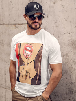 Bolf Herren Baumwoll T-Shirt mit Print Weiß 143018A