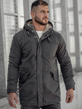 Bolf Herren Baumwoll Winterjacke Parka Schwarzgrau  EX838A