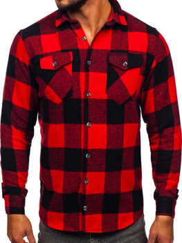 Bolf Herren Flanellhemd Langarm Schwarz-Rot  20723