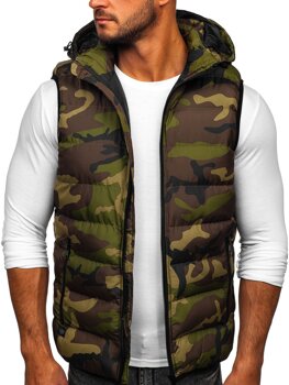 Bolf Herren Gepolsterte Weste mit Kapuze Camo Khaki  6506