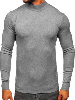 Bolf Herren Halb Rollgragenpullover Basic Grau  W1-1725