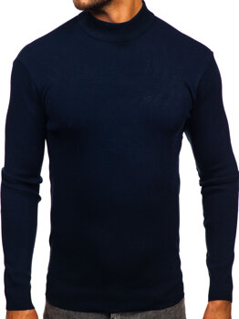 Bolf Herren Halb Rrollkragenpullover basic Dunkelblau  H2402