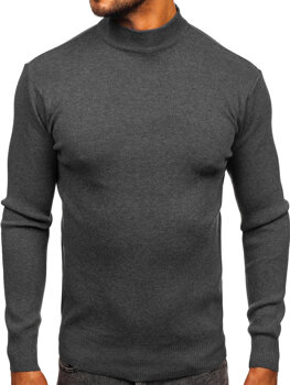 Bolf Herren Halb Rrollkragenpullover basic Schwarzgrau  H2402