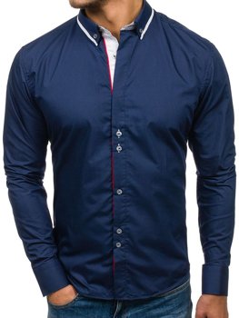 Bolf Herren Hemd Dunkelblau 6857