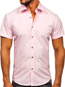 Bolf Herren Hemd Elegant Kurzarm Rosa  7501