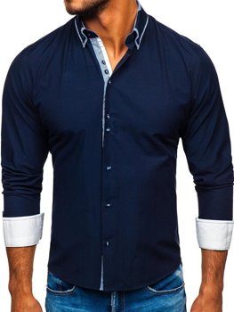 Bolf Herren Hemd Elegant Langarm Dunkelblau  6929-A