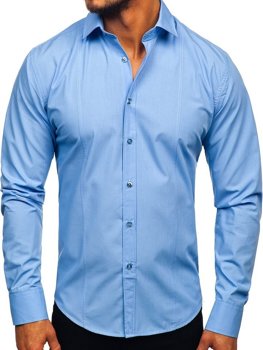 Bolf Herren Hemd Elegant Langarm Hellblau  6944