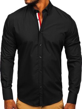 Bolf Herren Hemd Elegant Langarm Schwarz  3713