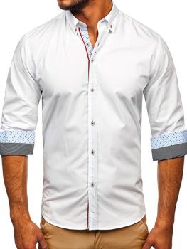 Bolf Herren Hemd Elegant Langarm Weiß  8839