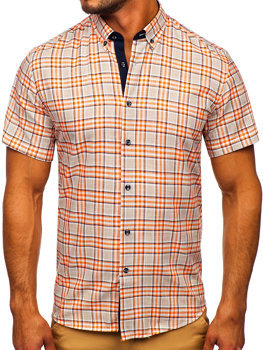 Bolf Herren Hemd Kurzarm Kariert Orange  201501