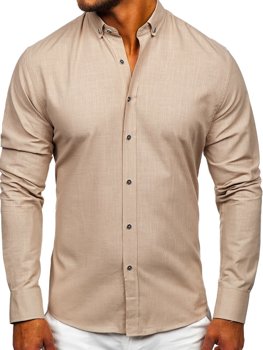 Bolf Herren Hemd Langarm Beige  20701