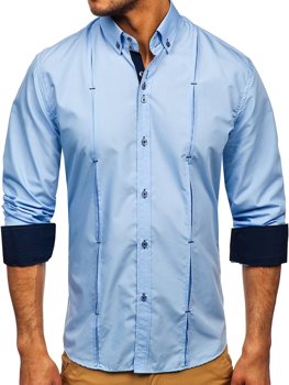 Bolf Herren Hemd Langarm Elegant Azurblau 20725