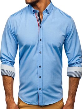 Bolf Herren Hemd Langarm Elegant Azurblau  8843