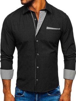 Bolf Herren Hemd Langarm Elegant Schwarz 4713