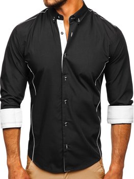 Bolf Herren Hemd Langarm Elegant Schwarz 5722