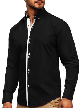 Bolf Herren Hemd Langarm Elegant Schwarz 5797