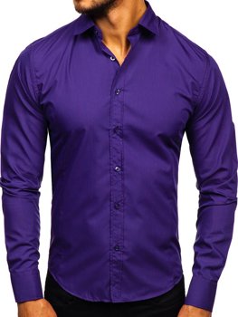 Bolf Herren Hemd Langarm Elegant Violett  1703