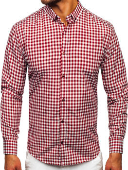 Bolf Herren Hemd Langarm Kariert Vichy Rot 22747