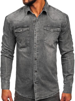 Bolf Herren Jeanshemd Langarm SchwarzgrauMC710G