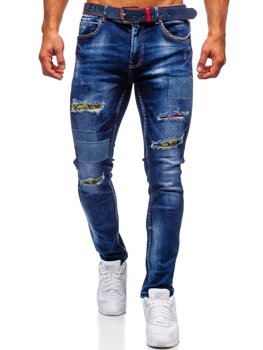 Bolf Herren Jeanshose slim fit mit Gürtel Dunkelblau 80034W0