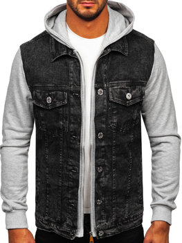 Bolf Herren Jeansjacke mit Kaupze Schwarz  HY1017