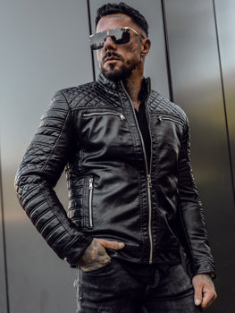 Bolf Herren Kunstleder Jacke Biker Schwarz 11Z8002