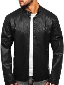 Bolf Herren Kunstlederjacke Schwarz  1128